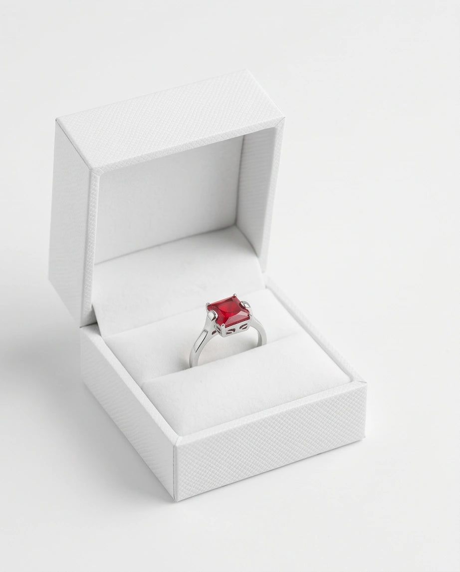 Sterling Silver Princess-Cut Red Ruby Solitaire Ring