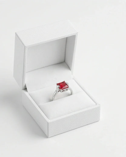 Sterling Silver Princess-Cut Red Ruby Solitaire Ring