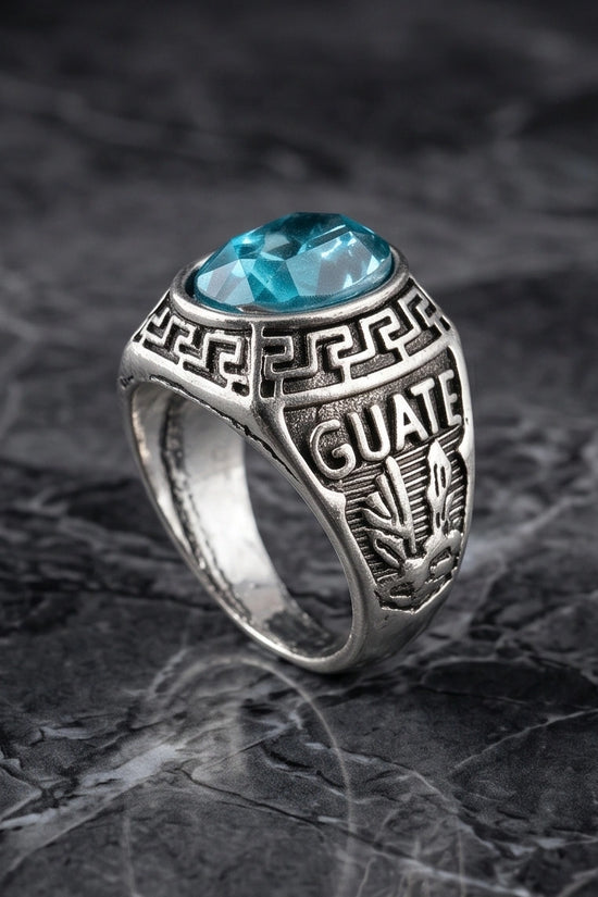 Vintage Aquamarine Blue Military Signet Ring