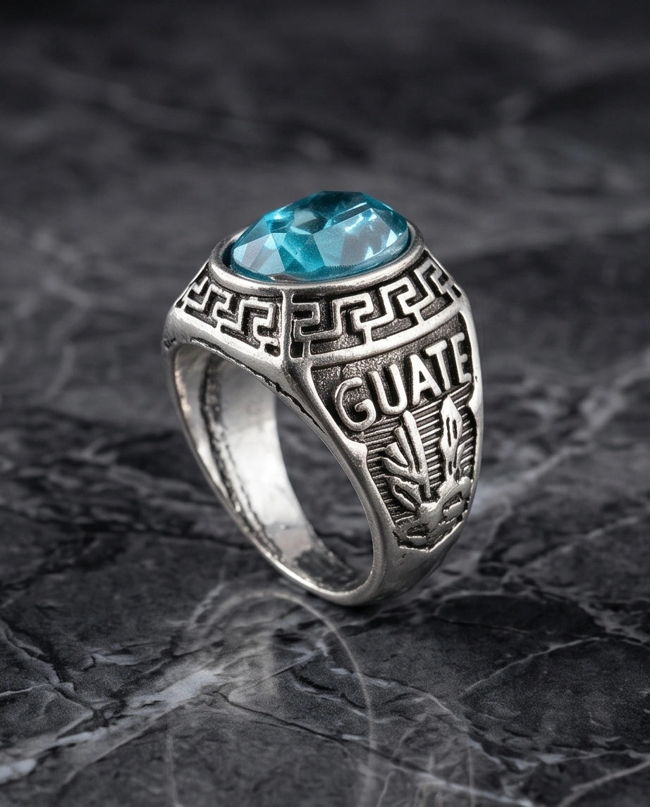 Vintage Aquamarine Blue Military Signet Ring