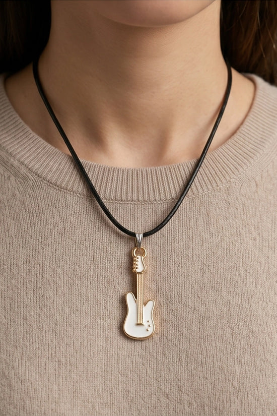 Gold and White Electric Guitar Necklace