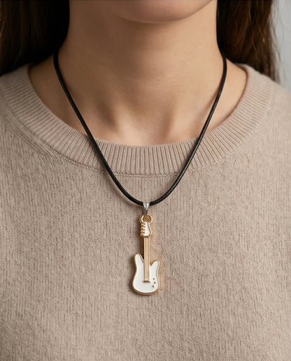 Gold and White Electric Guitar Necklace