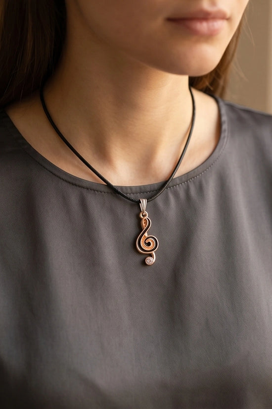 Rose Gold and Black Treble Clef Necklace