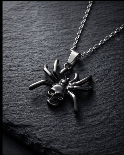 Black Spider Skull Motif Pendant Necklace