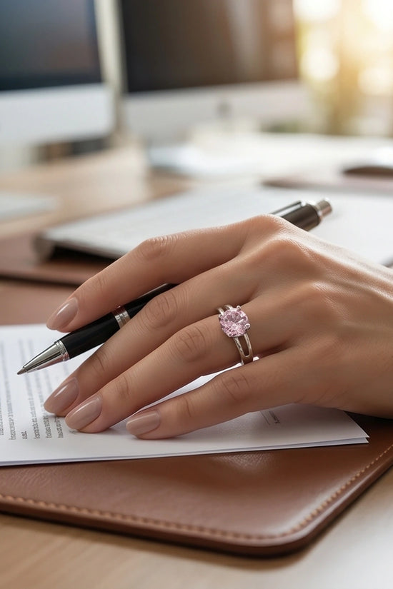 Sterling Silver Round-Cut Split Shank Pink Topaz Ring