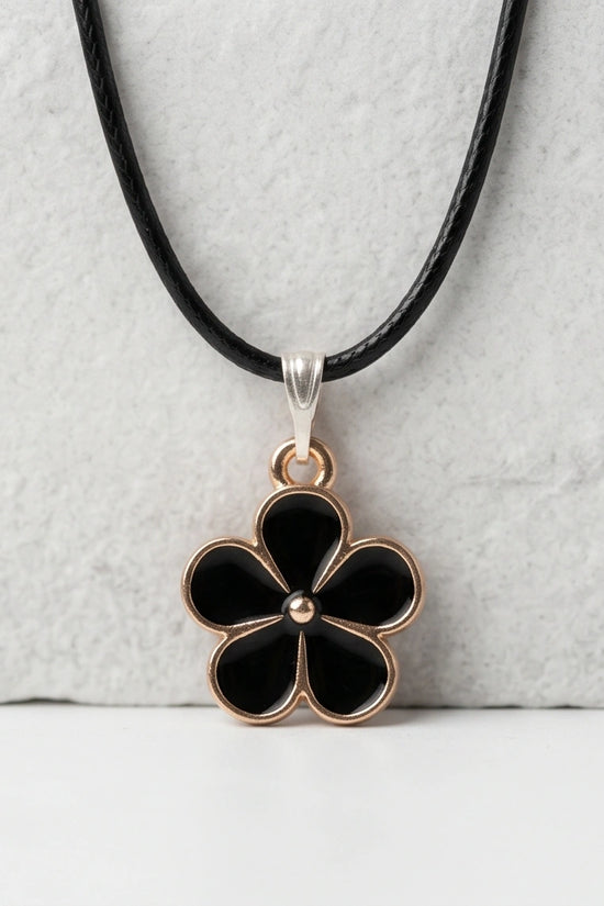 Gold and Black Flower Pendant Necklace
