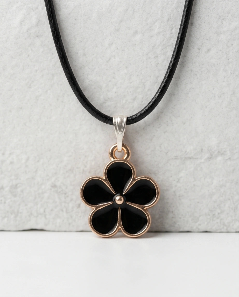 Gold and Black Flower Pendant Necklace