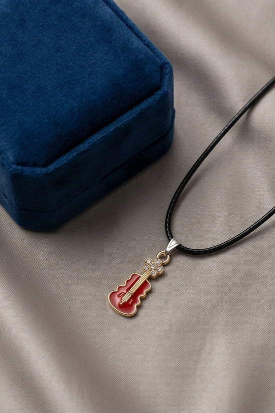 Gold and Red Enamel Violin Necklace