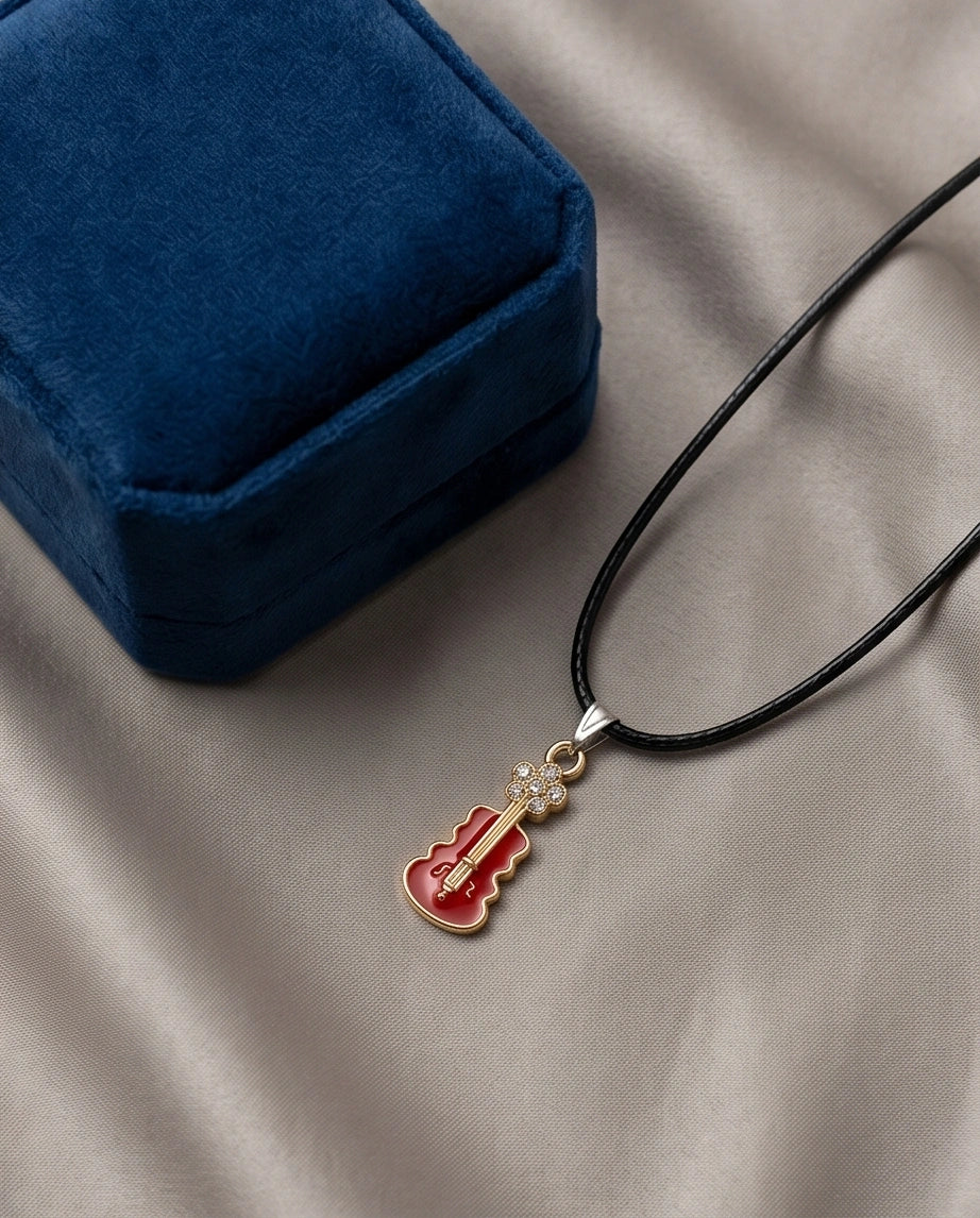 Gold and Red Enamel Violin Necklace