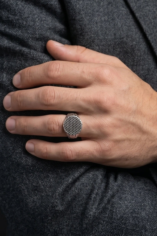 Sterling Silver Industrial Perforated Round Signet Ring