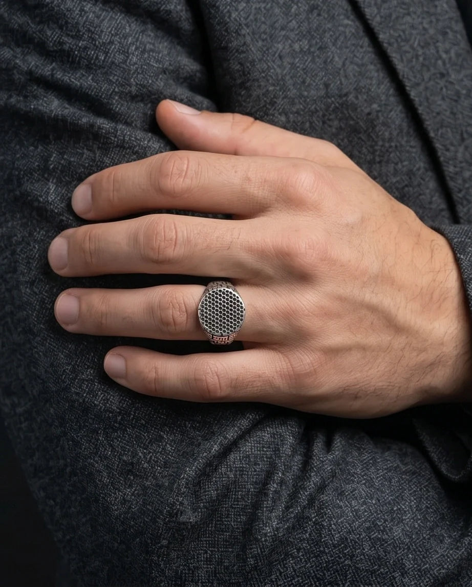 Sterling Silver Industrial Perforated Round Signet Ring