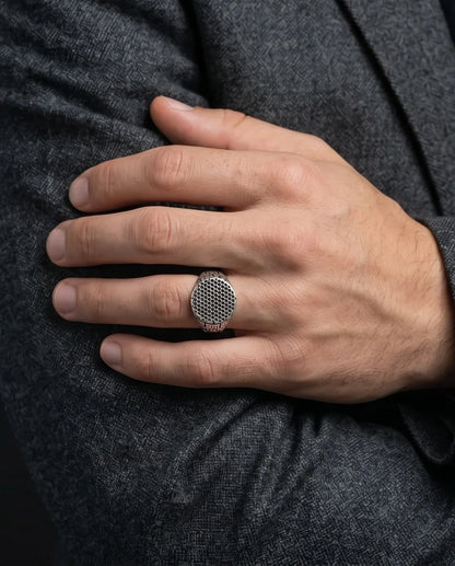 Sterling Silver Industrial Perforated Round Signet Ring