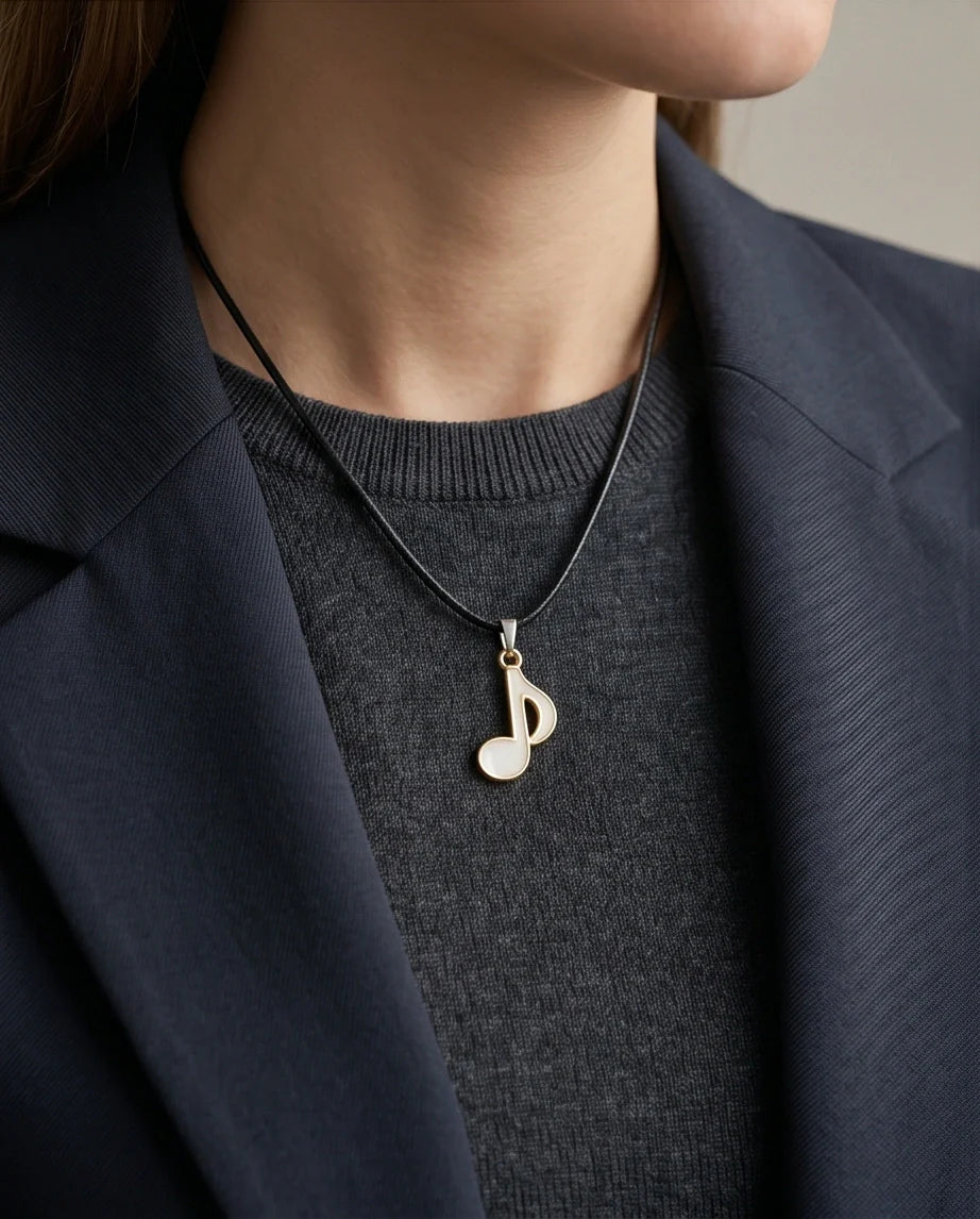 Gold and White Eighth Note Necklace