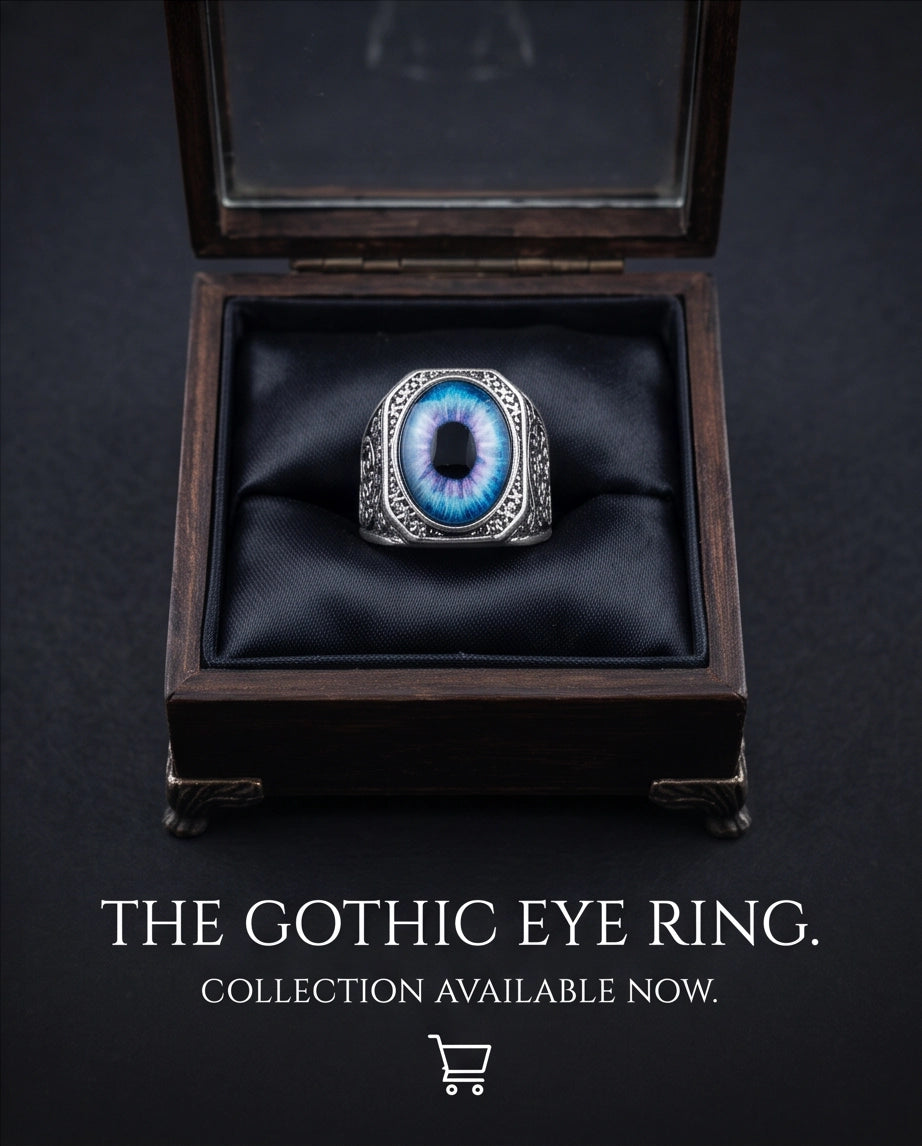 Nebula Blue-Purple Evil Eye Cabochon Gothic Filigree Silver Ring