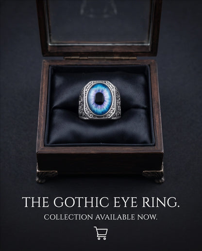 Nebula Blue-Purple Evil Eye Cabochon Gothic Filigree Silver Ring