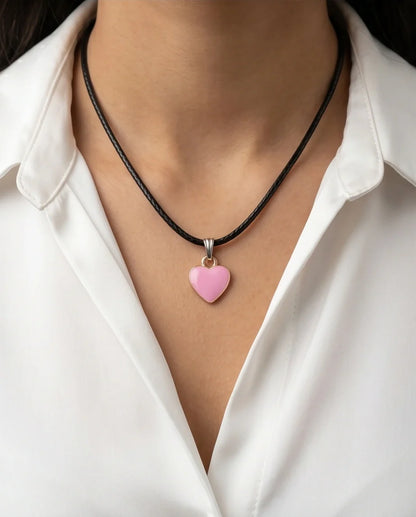 Classic Pink Heart Enamel Pendant Necklace