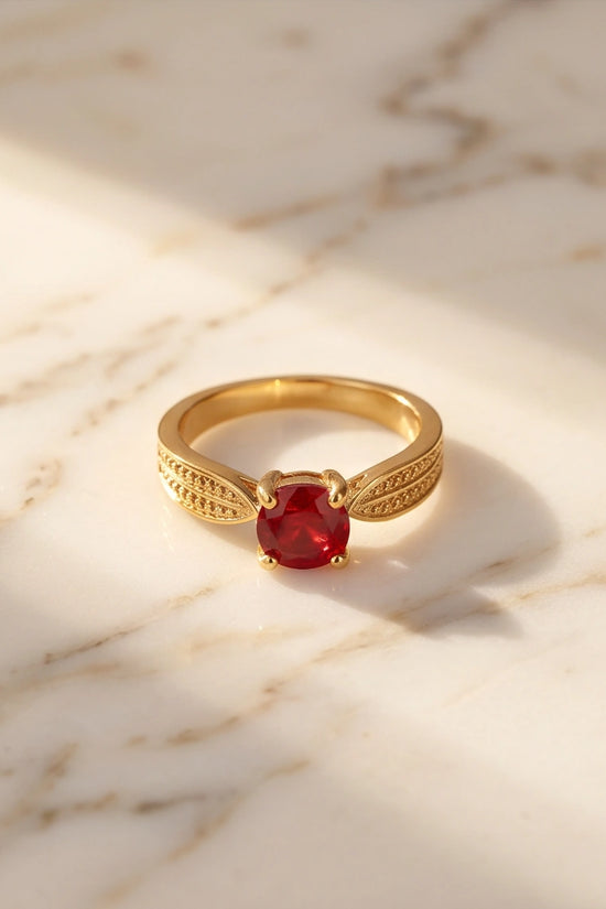 Vintage Gold Ruby Botanical Leaf Ring