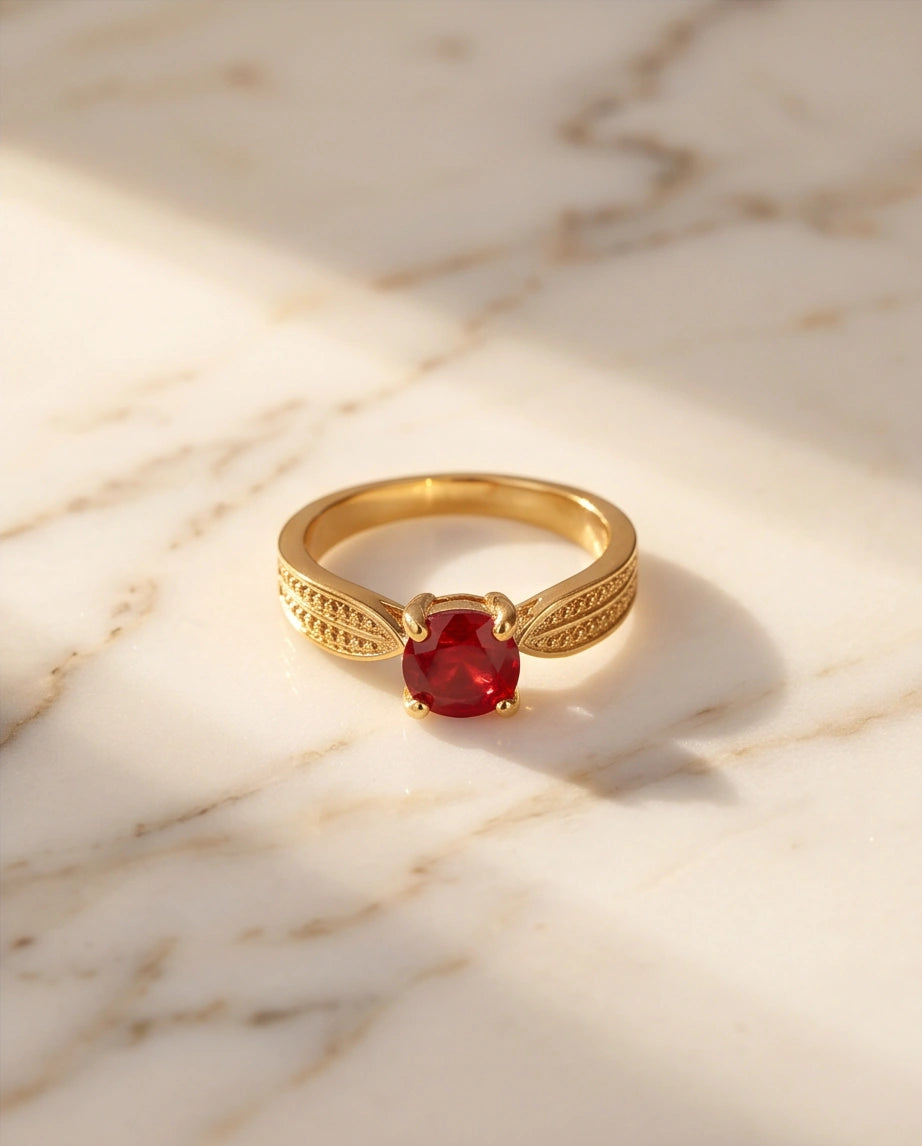 Vintage Gold Ruby Botanical Leaf Ring