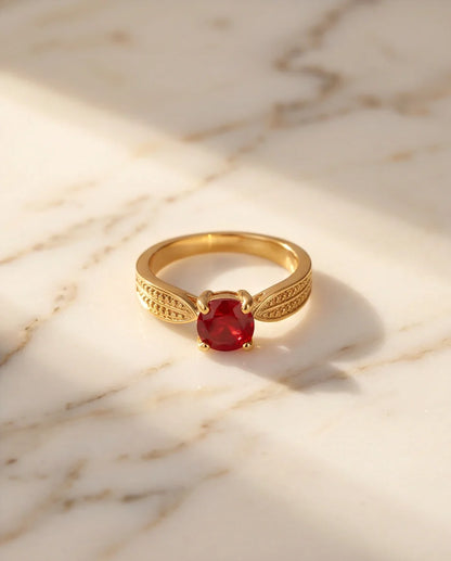 Vintage Gold Ruby Botanical Leaf Ring