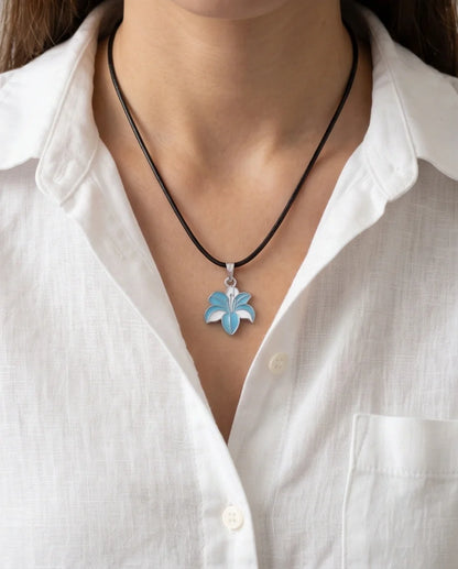 Serene Blue and White Lily Enamel Pendant Necklace