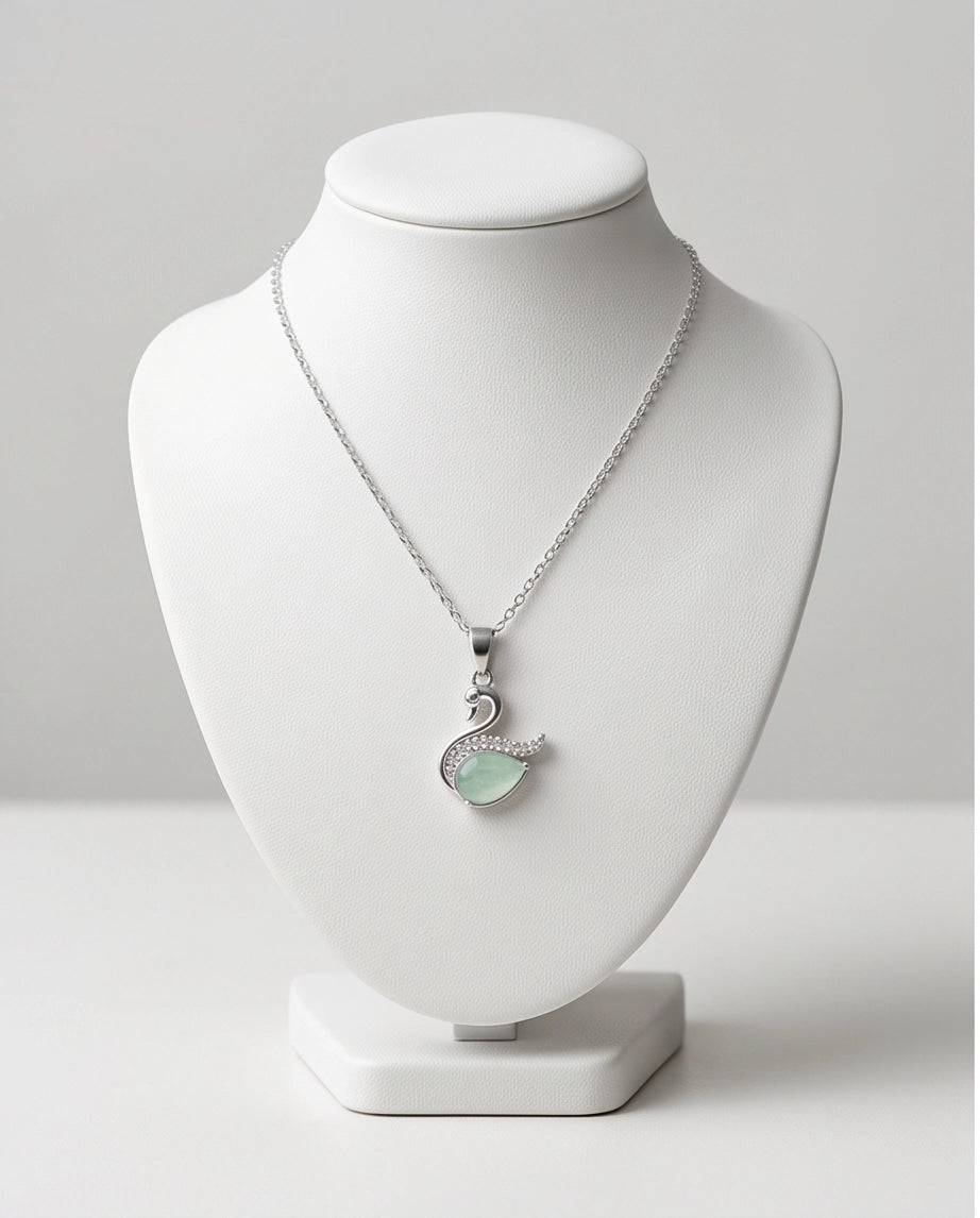 Silver Mint Green Swan Pendant Necklace