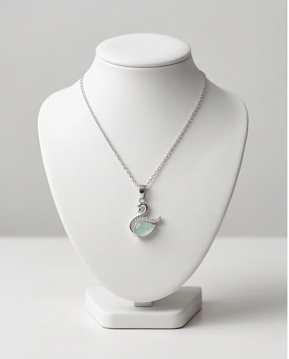Silver Mint Green Swan Pendant Necklace