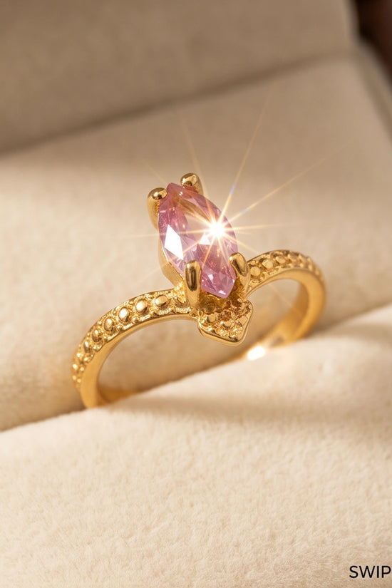 Vintage Gold Marquise Pink Tourmaline Milgrain Ring
