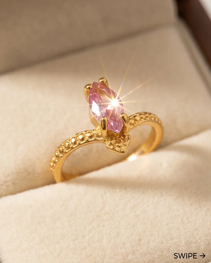 Vintage Gold Marquise Pink Tourmaline Milgrain Ring