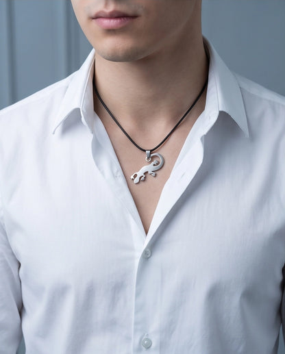 Brushed Silver Lizard Cord Necklace