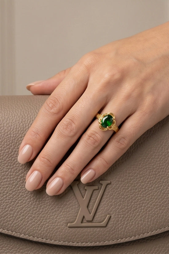 Golden Verdant Emerald Filigree Ring