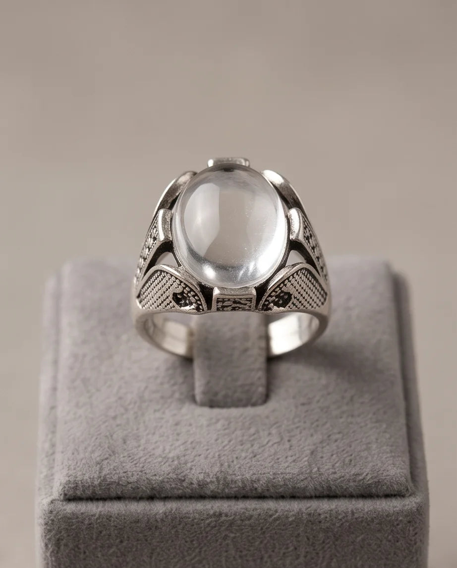 Lunar Cabochon Textured Signet Ring