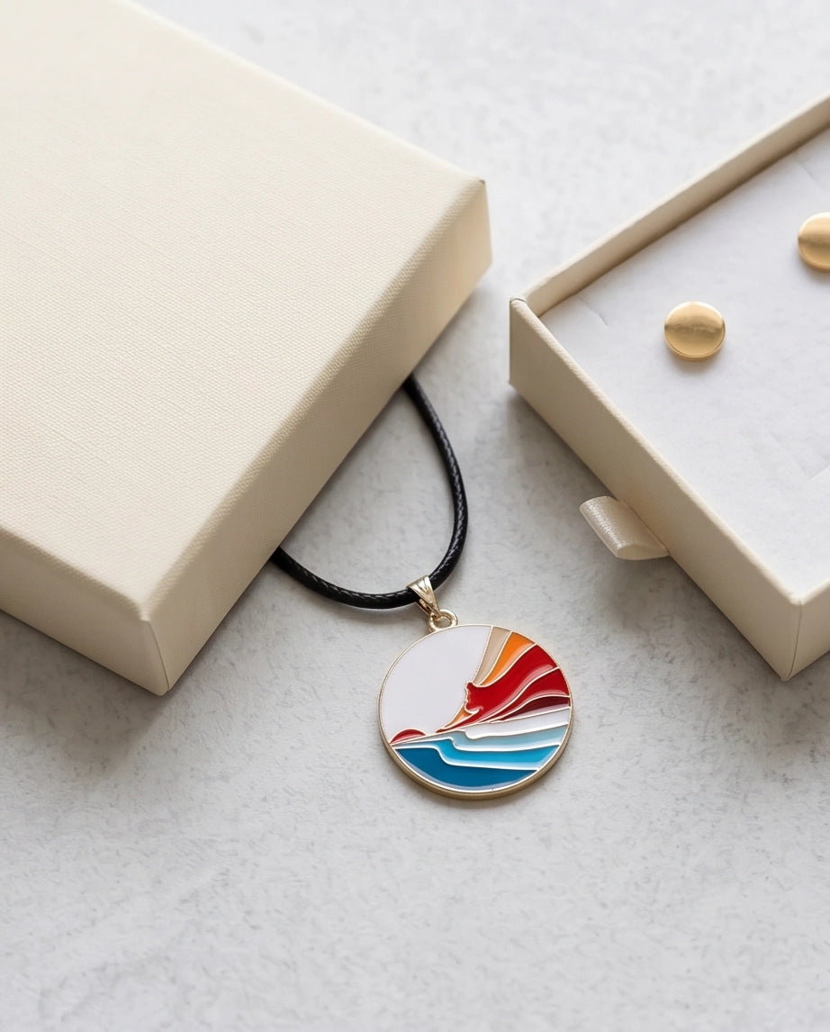 Sunset Wave Enamel Pendant Necklace
