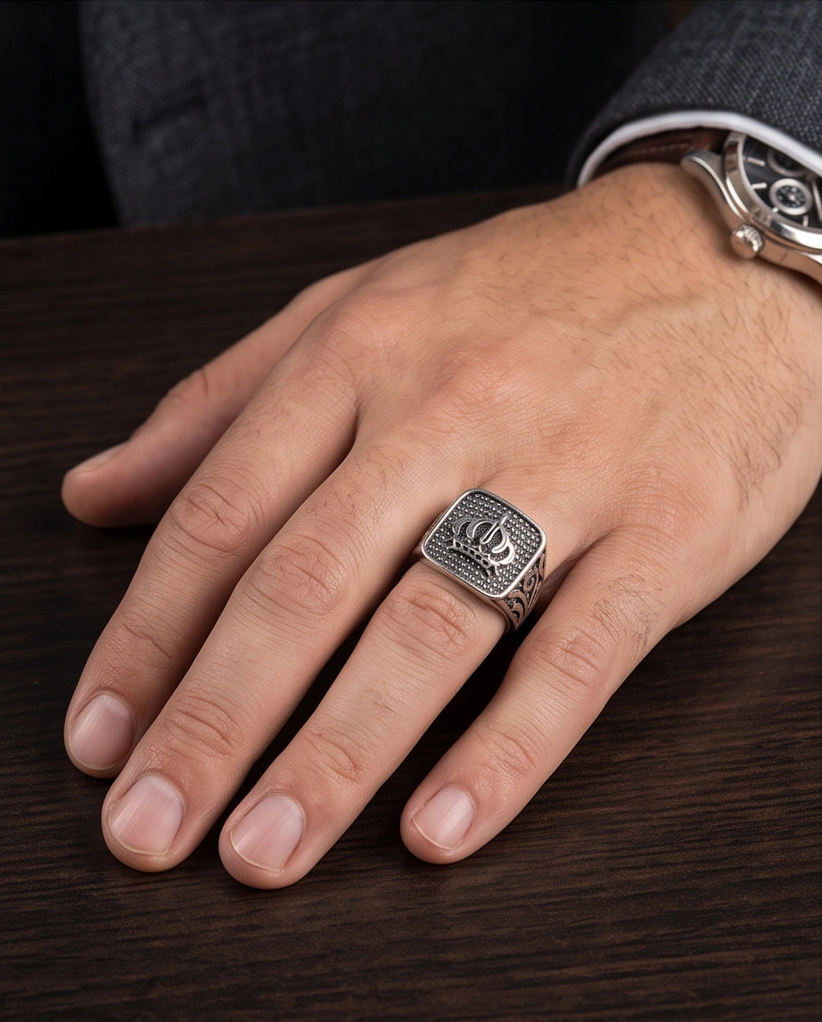 Royal Crest Cushion Signet Ring