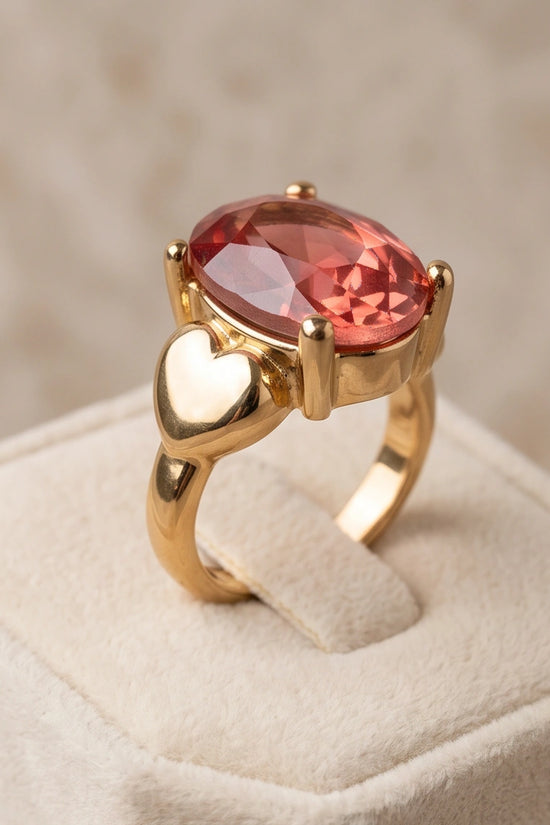 Gold Plated Pink Morganite Oval Heart Accent Ring