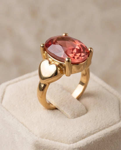 Gold Plated Pink Morganite Oval Heart Accent Ring