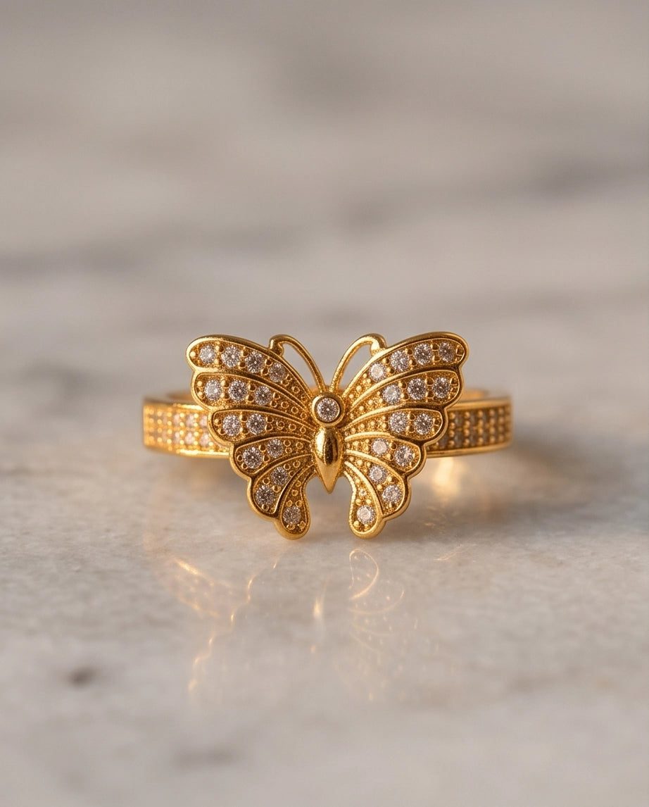 Pavé Monarch Butterfly Gold Ring
