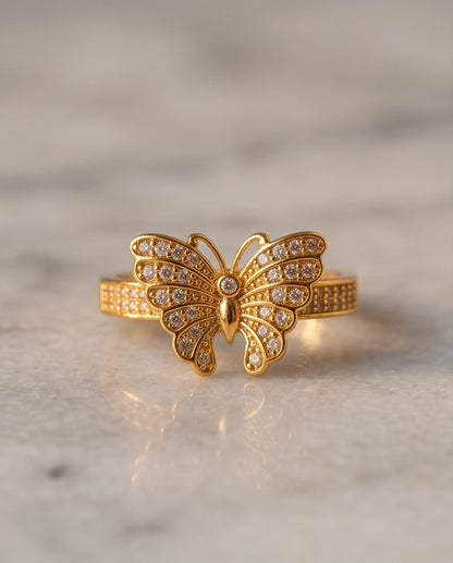 Pavé Monarch Butterfly Gold Ring