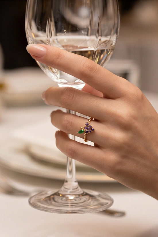 Golden Amethyst Grape Vine Ring