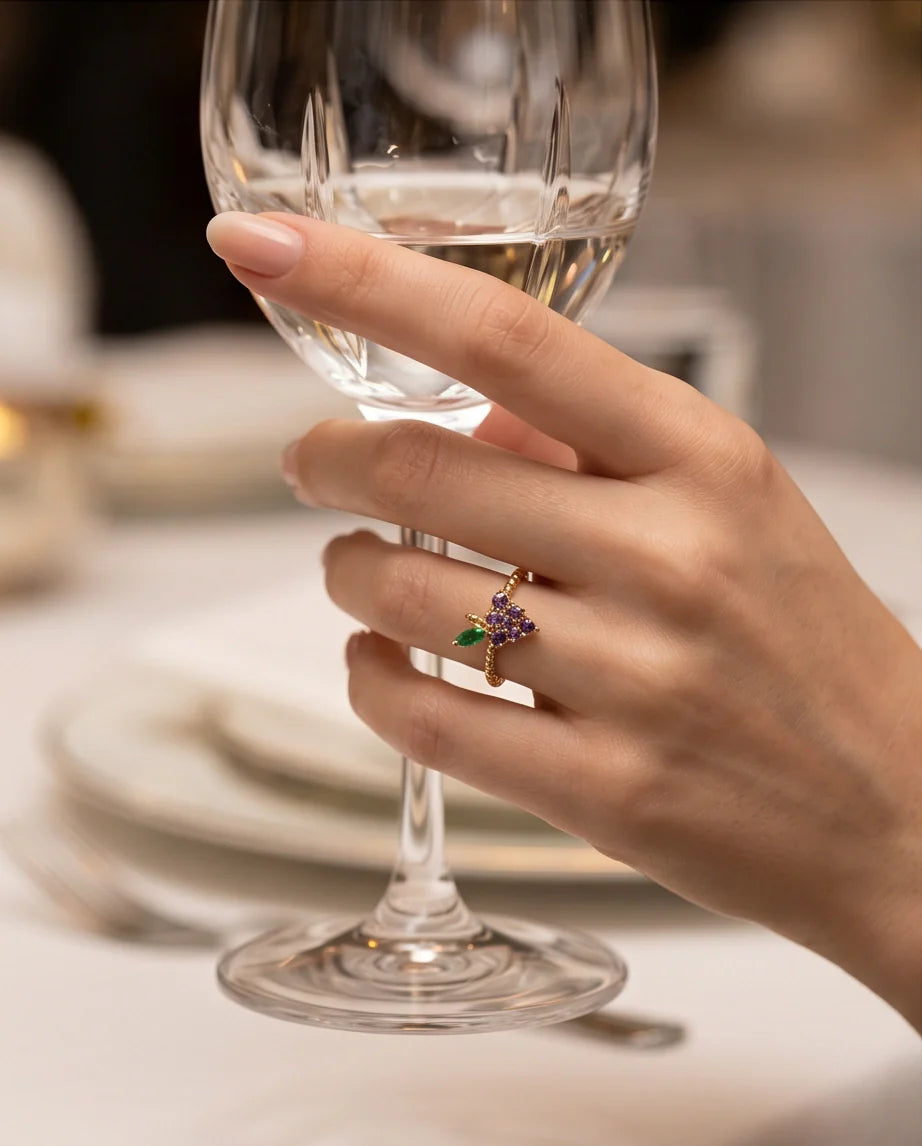 Golden Amethyst Grape Vine Ring