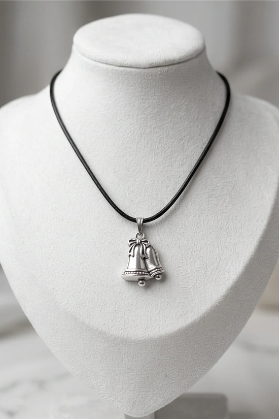 Silver Double Bells Ribbon Pendant Necklace