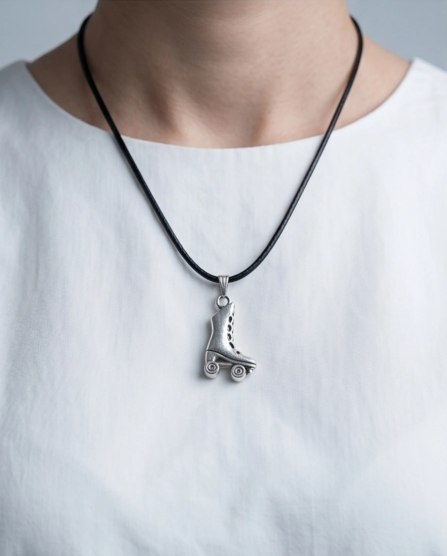 Silver Roller Skate Pendant Necklace