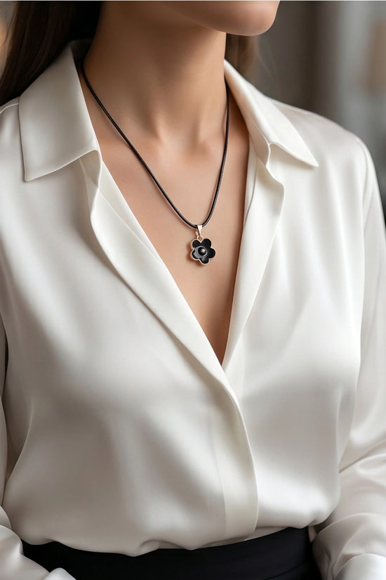 Gold and Black Minimalist Flower Necklace