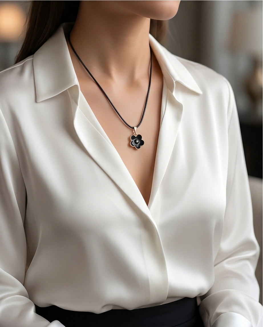 Gold and Black Minimalist Flower Necklace