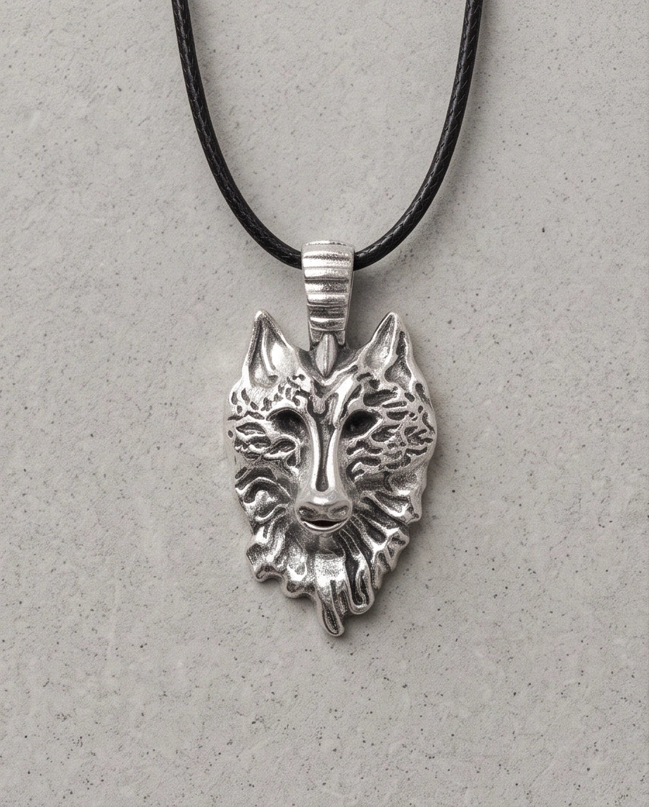 Silver Sculpted Wolf Head Pendant Necklace