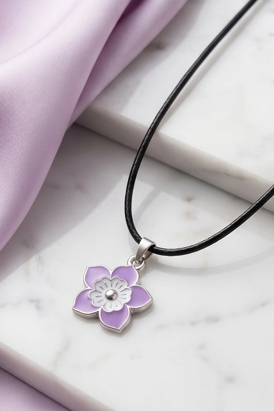 Delicate Lavender and White Layered Floral Enamel Pendant Necklace