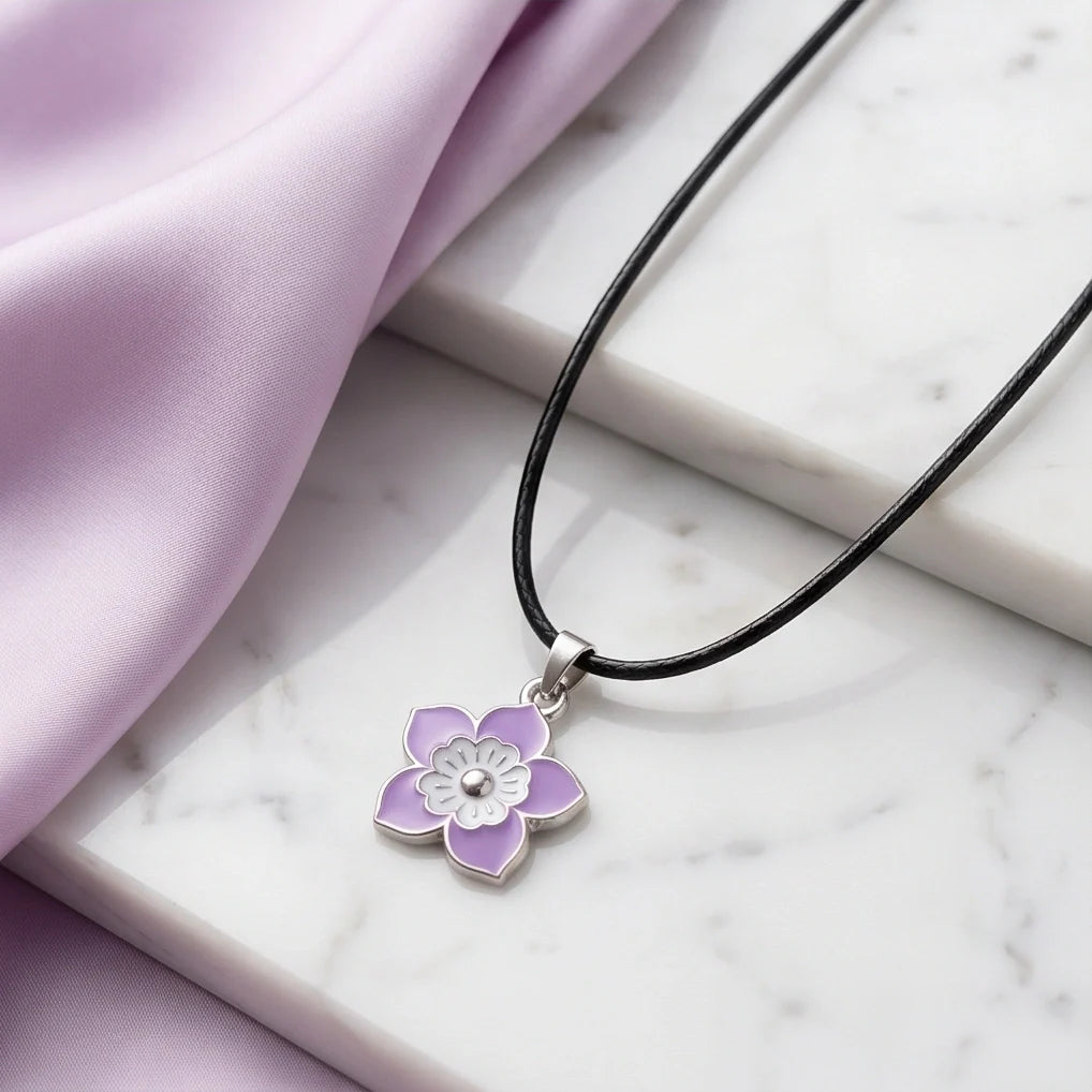Delicate Lavender and White Layered Floral Enamel Pendant Necklace
