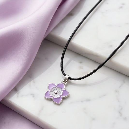Delicate Lavender and White Layered Floral Enamel Pendant Necklace