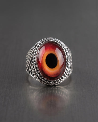 Crimson Evil Eye Beaded Silver Ring