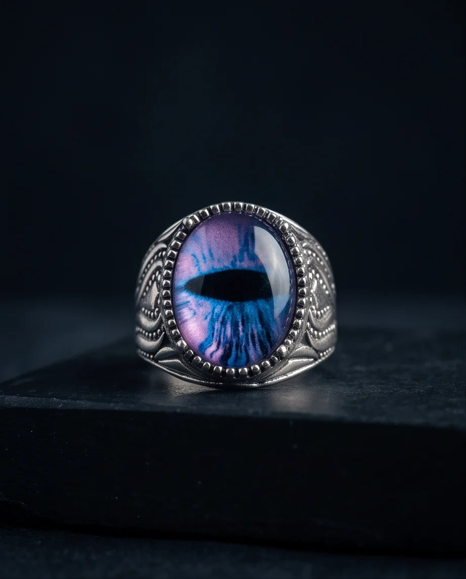 Nebula Slit-Pupil Beaded Silver Ring