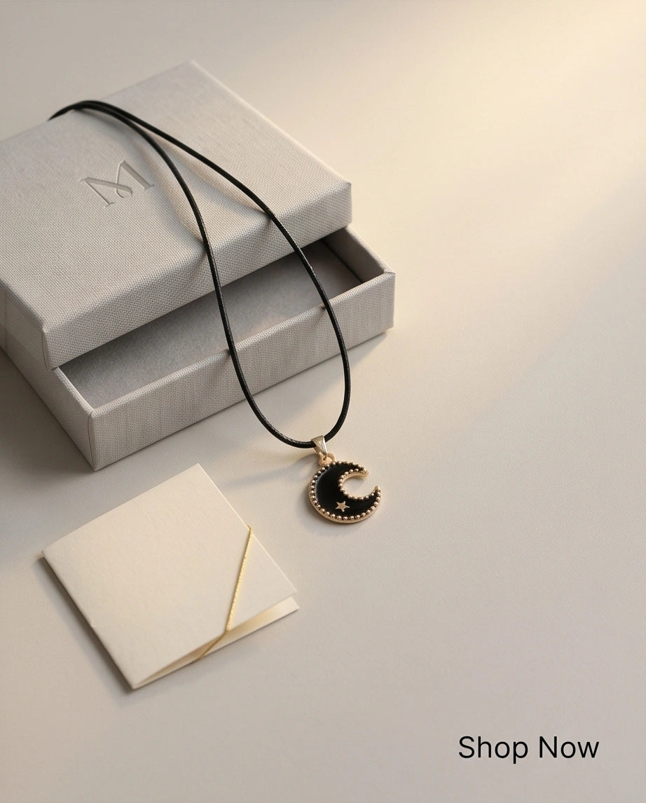 Gold Beaded Crescent Moon and Star Necklace